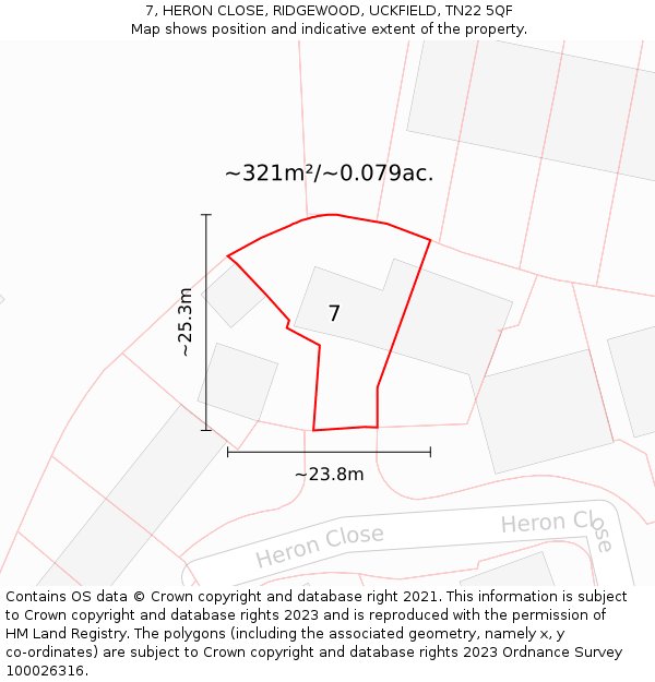 7, HERON CLOSE, RIDGEWOOD, UCKFIELD, TN22 5QF: Plot and title map