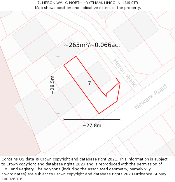 7, HERON WALK, NORTH HYKEHAM, LINCOLN, LN6 9TR: Plot and title map