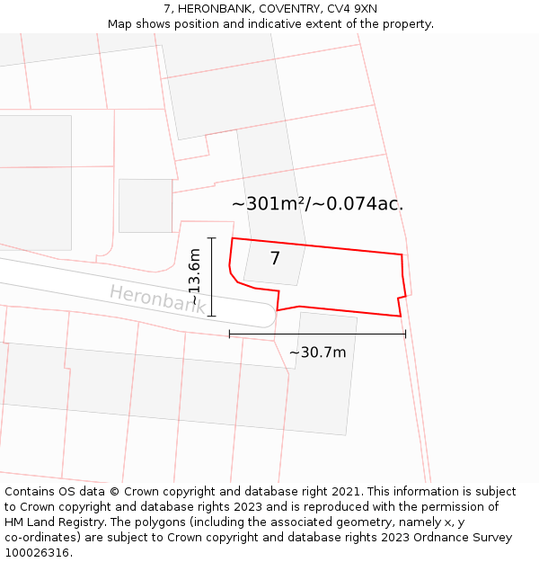 7, HERONBANK, COVENTRY, CV4 9XN: Plot and title map