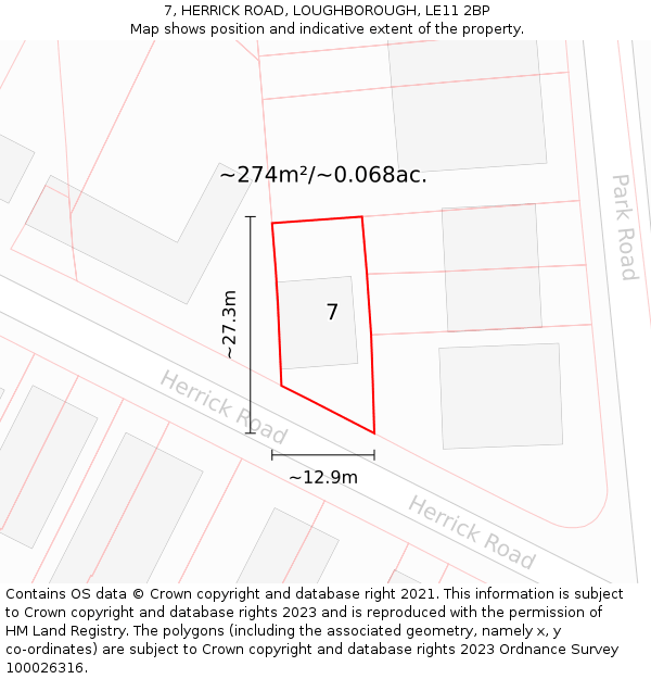 7, HERRICK ROAD, LOUGHBOROUGH, LE11 2BP: Plot and title map