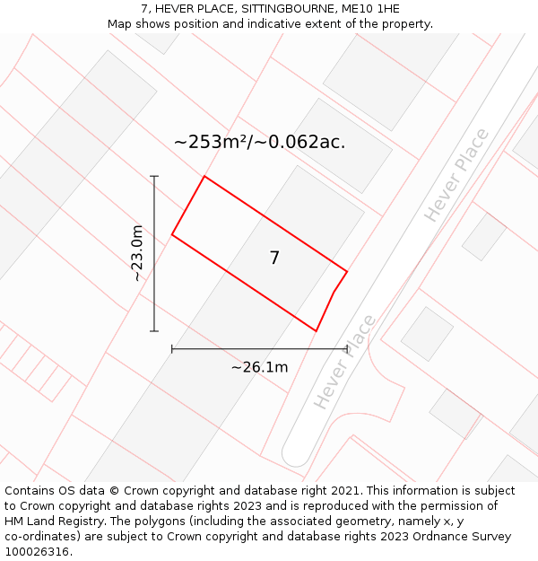 7, HEVER PLACE, SITTINGBOURNE, ME10 1HE: Plot and title map