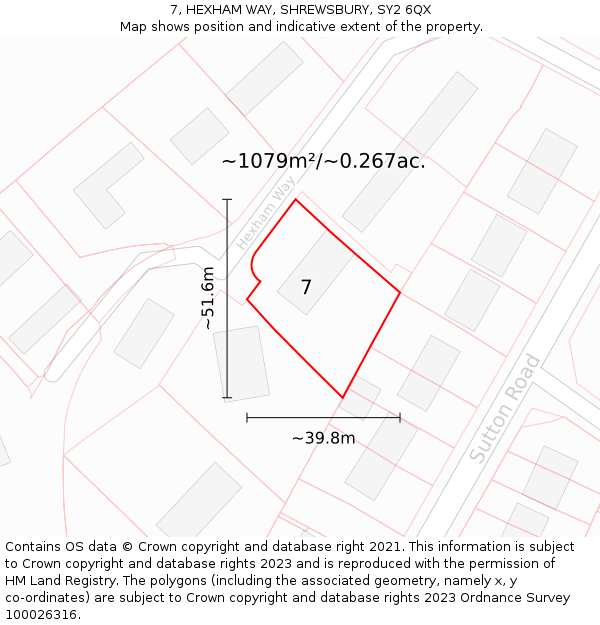 7, HEXHAM WAY, SHREWSBURY, SY2 6QX: Plot and title map