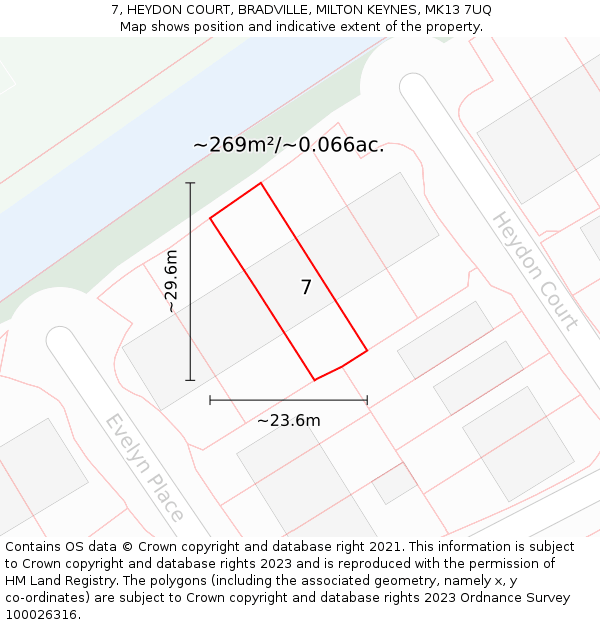 7, HEYDON COURT, BRADVILLE, MILTON KEYNES, MK13 7UQ: Plot and title map