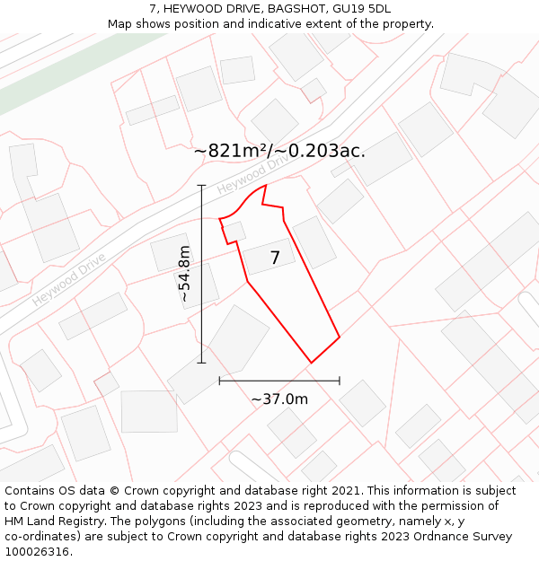 7, HEYWOOD DRIVE, BAGSHOT, GU19 5DL: Plot and title map