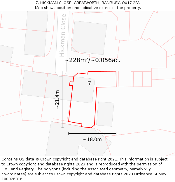 7, HICKMAN CLOSE, GREATWORTH, BANBURY, OX17 2FA: Plot and title map