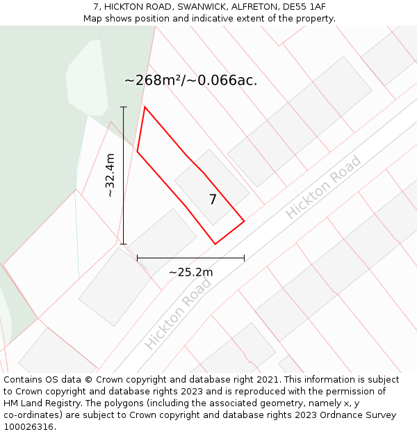 7, HICKTON ROAD, SWANWICK, ALFRETON, DE55 1AF: Plot and title map