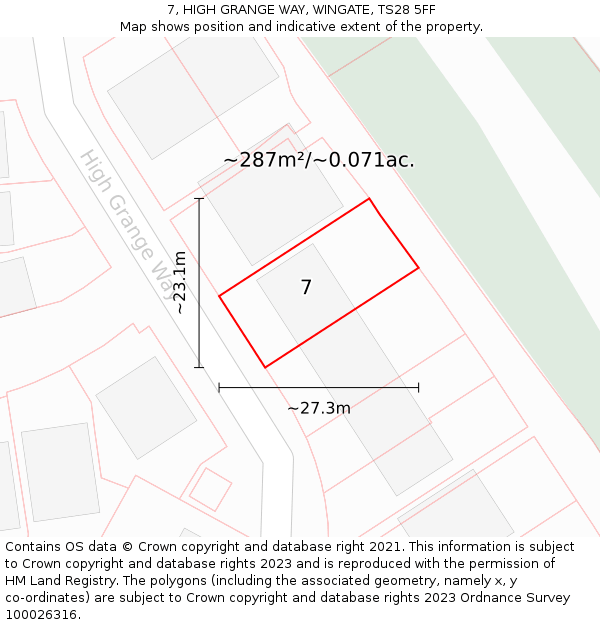 7, HIGH GRANGE WAY, WINGATE, TS28 5FF: Plot and title map