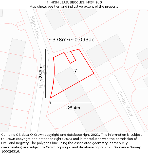 7, HIGH LEAS, BECCLES, NR34 9LG: Plot and title map