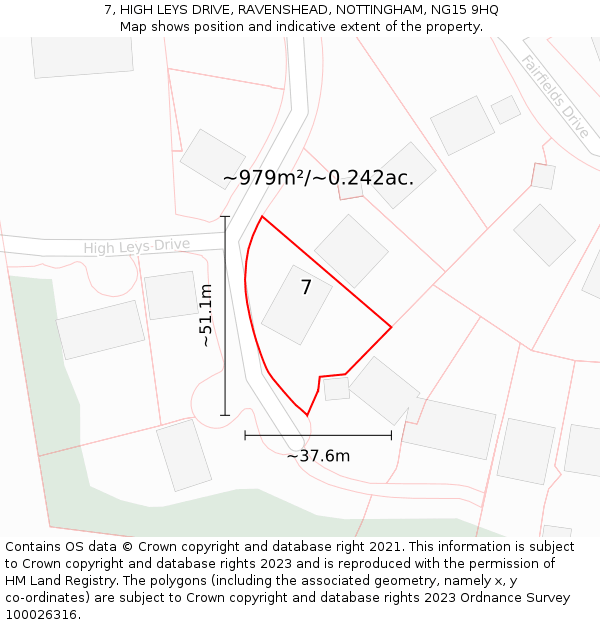 7, HIGH LEYS DRIVE, RAVENSHEAD, NOTTINGHAM, NG15 9HQ: Plot and title map