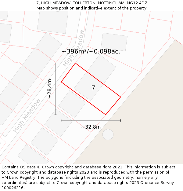 7, HIGH MEADOW, TOLLERTON, NOTTINGHAM, NG12 4DZ: Plot and title map