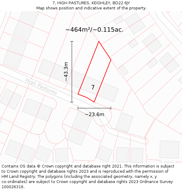 7, HIGH PASTURES, KEIGHLEY, BD22 6JY: Plot and title map