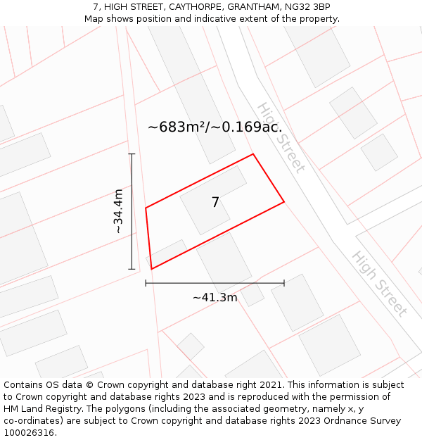 7, HIGH STREET, CAYTHORPE, GRANTHAM, NG32 3BP: Plot and title map