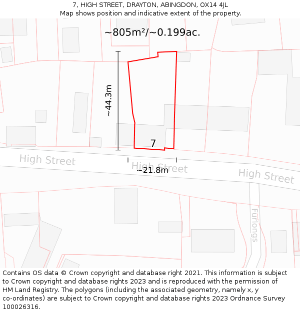 7, HIGH STREET, DRAYTON, ABINGDON, OX14 4JL: Plot and title map