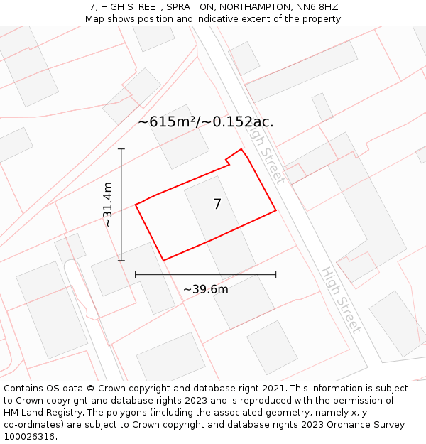 7, HIGH STREET, SPRATTON, NORTHAMPTON, NN6 8HZ: Plot and title map