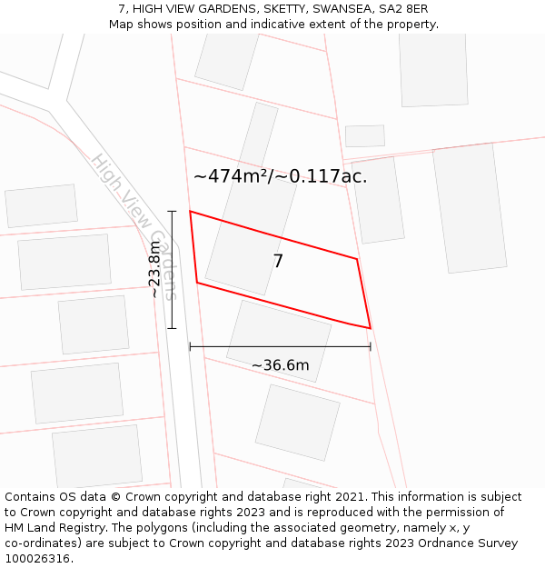 7, HIGH VIEW GARDENS, SKETTY, SWANSEA, SA2 8ER: Plot and title map