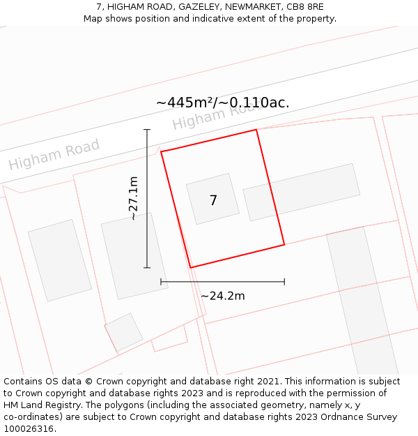 7, HIGHAM ROAD, GAZELEY, NEWMARKET, CB8 8RE: Plot and title map