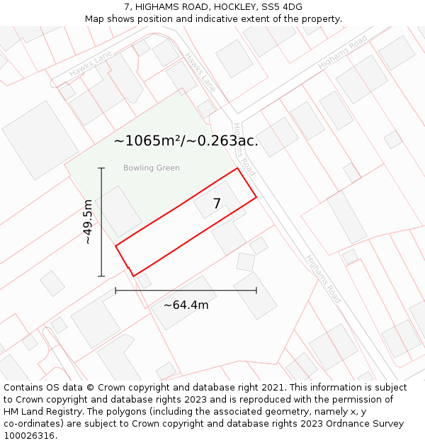 7, HIGHAMS ROAD, HOCKLEY, SS5 4DG: Plot and title map