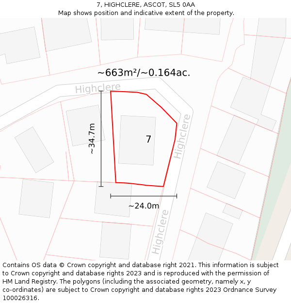 7, HIGHCLERE, ASCOT, SL5 0AA: Plot and title map