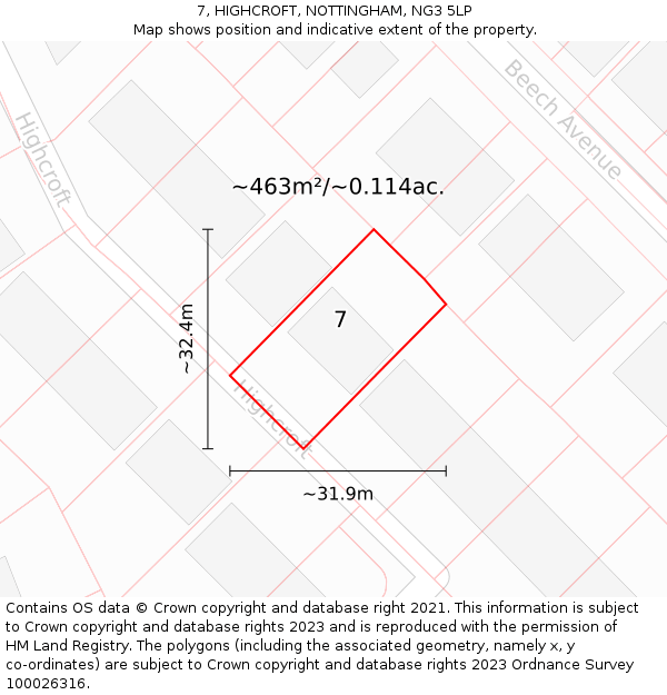 7, HIGHCROFT, NOTTINGHAM, NG3 5LP: Plot and title map