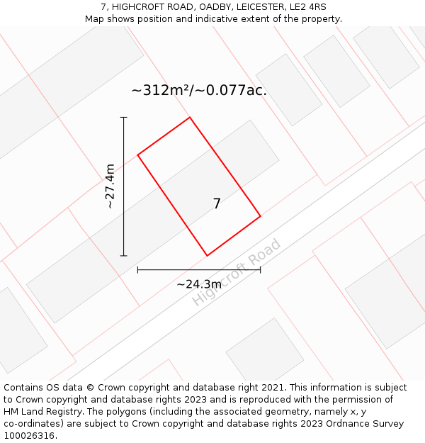 7, HIGHCROFT ROAD, OADBY, LEICESTER, LE2 4RS: Plot and title map