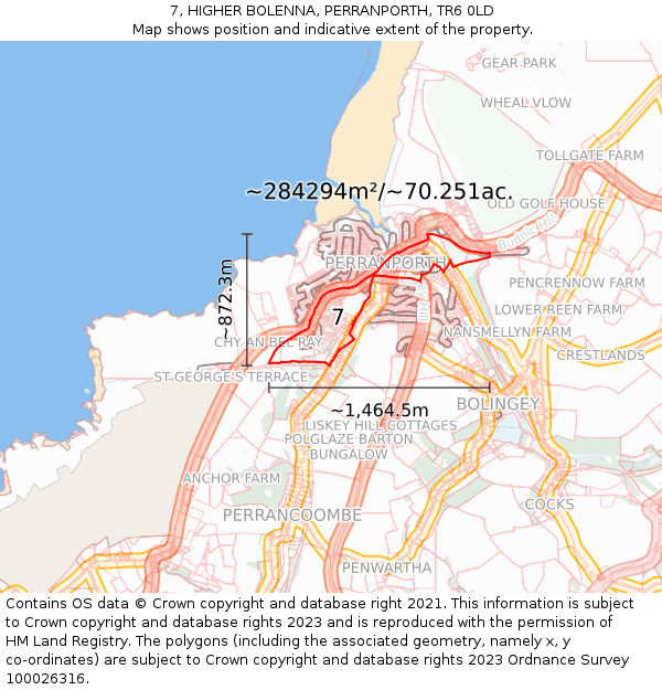 7, HIGHER BOLENNA, PERRANPORTH, TR6 0LD: Plot and title map