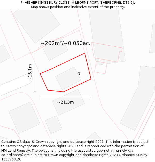 7, HIGHER KINGSBURY CLOSE, MILBORNE PORT, SHERBORNE, DT9 5JL: Plot and title map