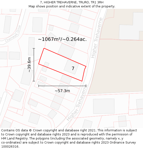 7, HIGHER TREHAVERNE, TRURO, TR1 3RH: Plot and title map