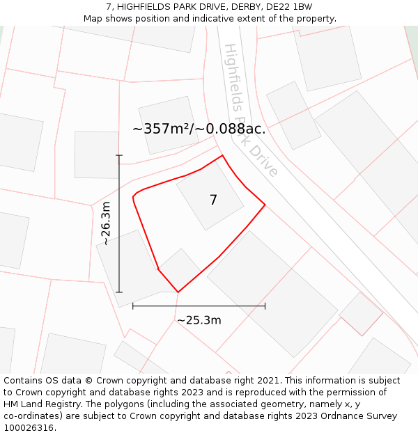 7, HIGHFIELDS PARK DRIVE, DERBY, DE22 1BW: Plot and title map