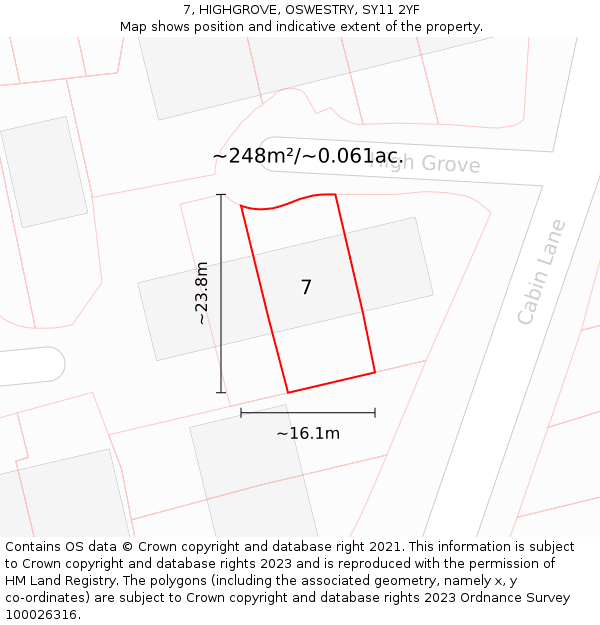 7, HIGHGROVE, OSWESTRY, SY11 2YF: Plot and title map