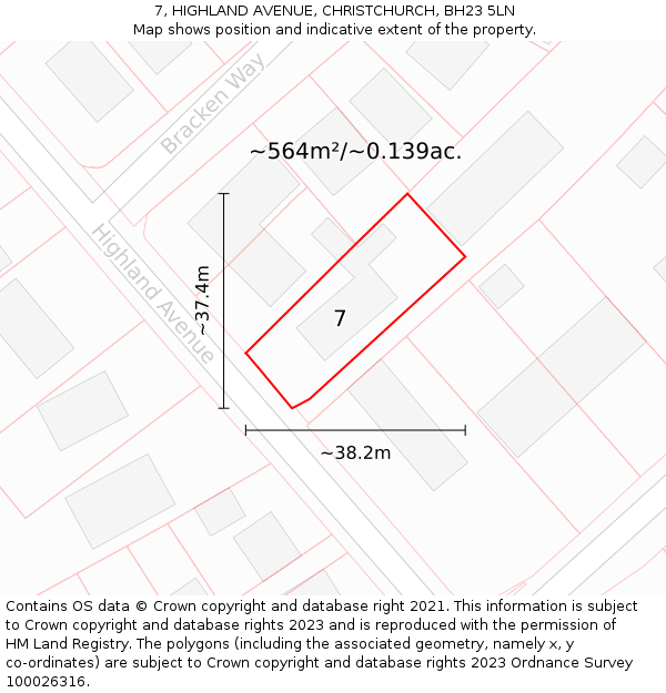 7, HIGHLAND AVENUE, CHRISTCHURCH, BH23 5LN: Plot and title map