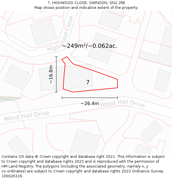 7, HIGHWOOD CLOSE, SWINDON, SN2 2RE: Plot and title map