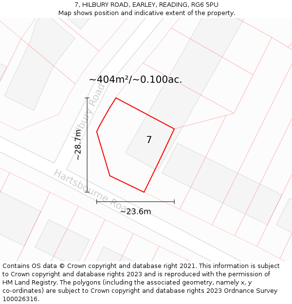 7, HILBURY ROAD, EARLEY, READING, RG6 5PU: Plot and title map