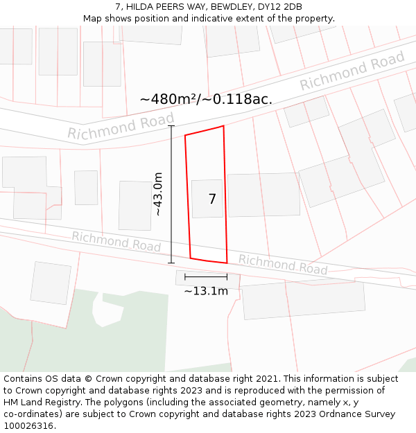 7, HILDA PEERS WAY, BEWDLEY, DY12 2DB: Plot and title map