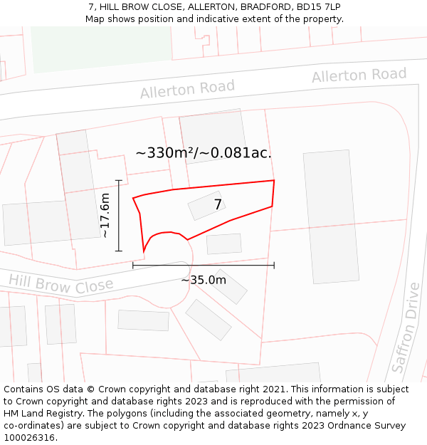 7, HILL BROW CLOSE, ALLERTON, BRADFORD, BD15 7LP: Plot and title map