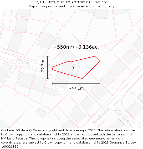 7, HILL LEYS, CUFFLEY, POTTERS BAR, EN6 4QF: Plot and title map