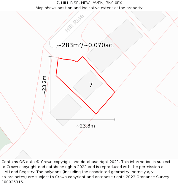 7, HILL RISE, NEWHAVEN, BN9 0RX: Plot and title map