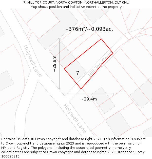7, HILL TOP COURT, NORTH COWTON, NORTHALLERTON, DL7 0HU: Plot and title map