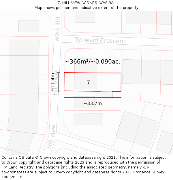 7, HILL VIEW, WIDNES, WA8 9AL: Plot and title map