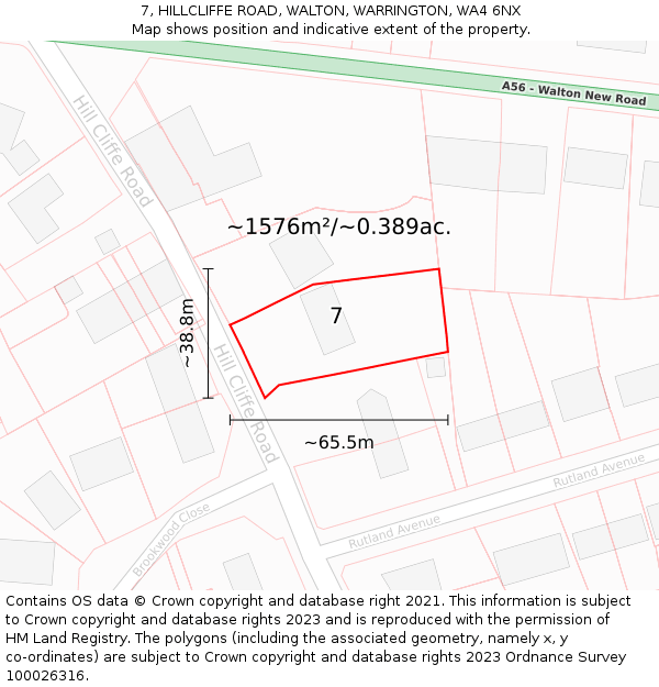 7, HILLCLIFFE ROAD, WALTON, WARRINGTON, WA4 6NX: Plot and title map