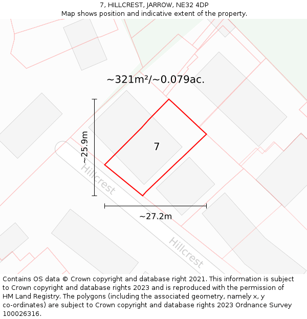 7, HILLCREST, JARROW, NE32 4DP: Plot and title map