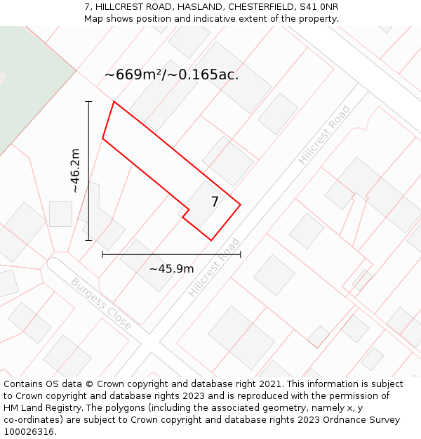 7, HILLCREST ROAD, HASLAND, CHESTERFIELD, S41 0NR: Plot and title map