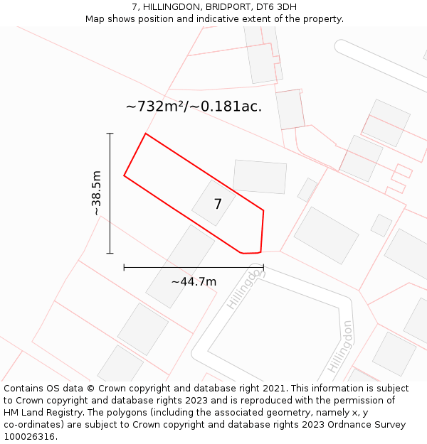 7, HILLINGDON, BRIDPORT, DT6 3DH: Plot and title map