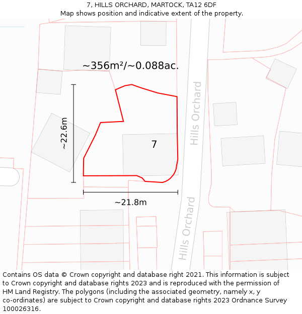 7, HILLS ORCHARD, MARTOCK, TA12 6DF: Plot and title map