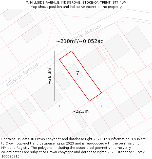 7, HILLSIDE AVENUE, KIDSGROVE, STOKE-ON-TRENT, ST7 4LW: Plot and title map