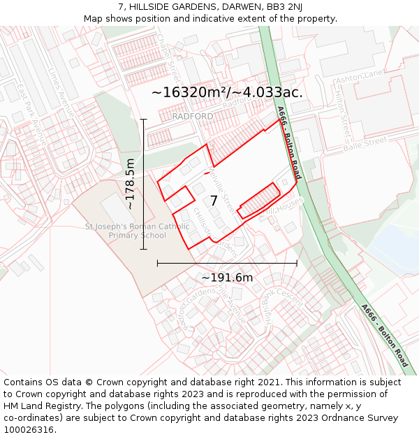 7, HILLSIDE GARDENS, DARWEN, BB3 2NJ: Plot and title map