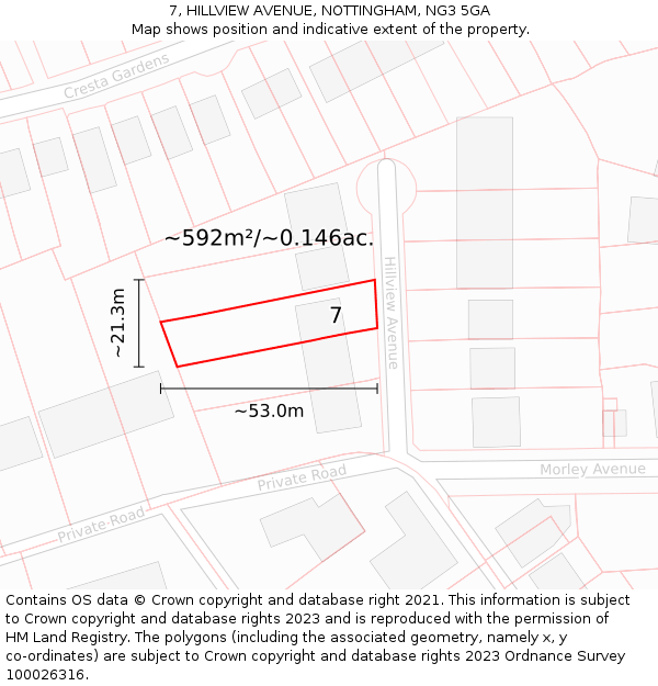 7, HILLVIEW AVENUE, NOTTINGHAM, NG3 5GA: Plot and title map