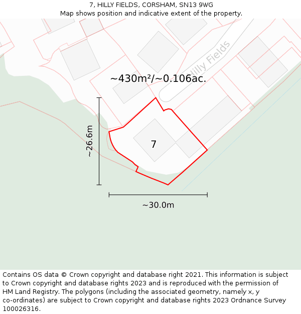 7, HILLY FIELDS, CORSHAM, SN13 9WG: Plot and title map