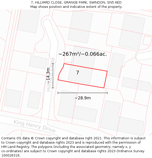 7, HILLYARD CLOSE, GRANGE PARK, SWINDON, SN5 6ED: Plot and title map