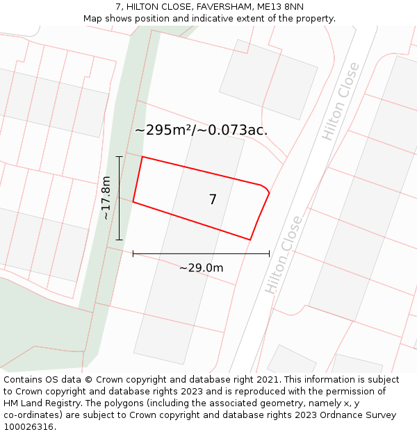 7, HILTON CLOSE, FAVERSHAM, ME13 8NN: Plot and title map