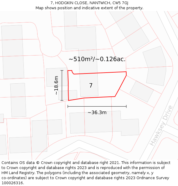 7, HODGKIN CLOSE, NANTWICH, CW5 7GJ: Plot and title map